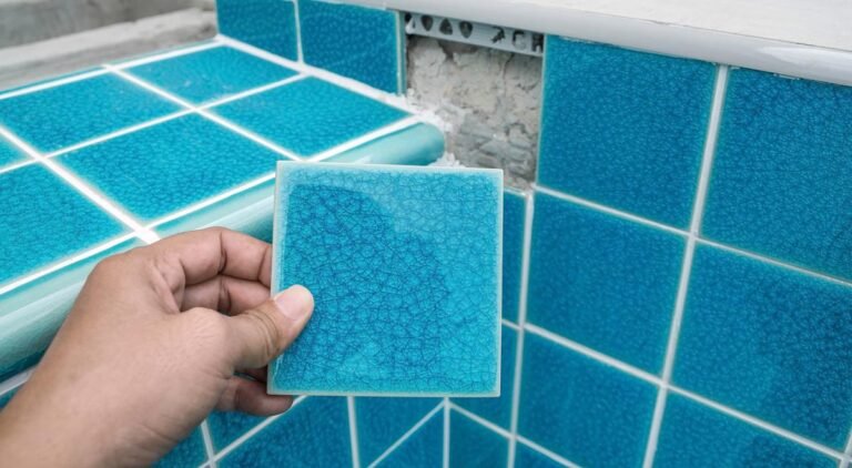 Pool tile installation by professional technicians in California, creating a sleek and durable pool surface.